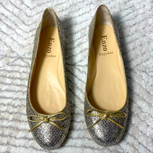 Enzo Angiolini Shoes - Enzo Angiolini Aeniltm Glitter Covered Sparkly Ballet Flats 8 Womens Silver Gold